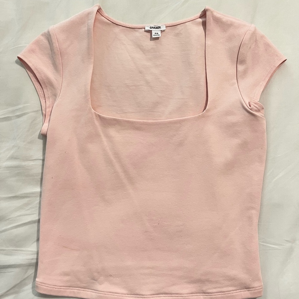 Garage Light Pink Square Neck Short Sleeve Top
